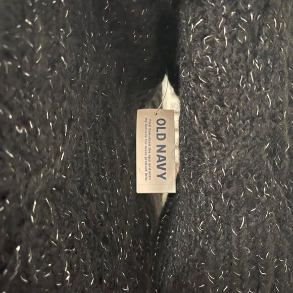 OLD NAVY Ruffle-Trim Pointelle-Knit Sweater Size XL in Black Jack Shimmer - Picture 4 of 7